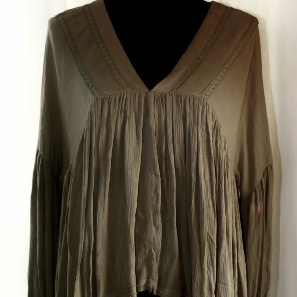 Khaki Long Sleeve Peasant top, Size S